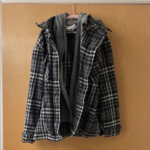 Calvin Klein Jeans Gray and Black Plaid Hooded Zip Jacket